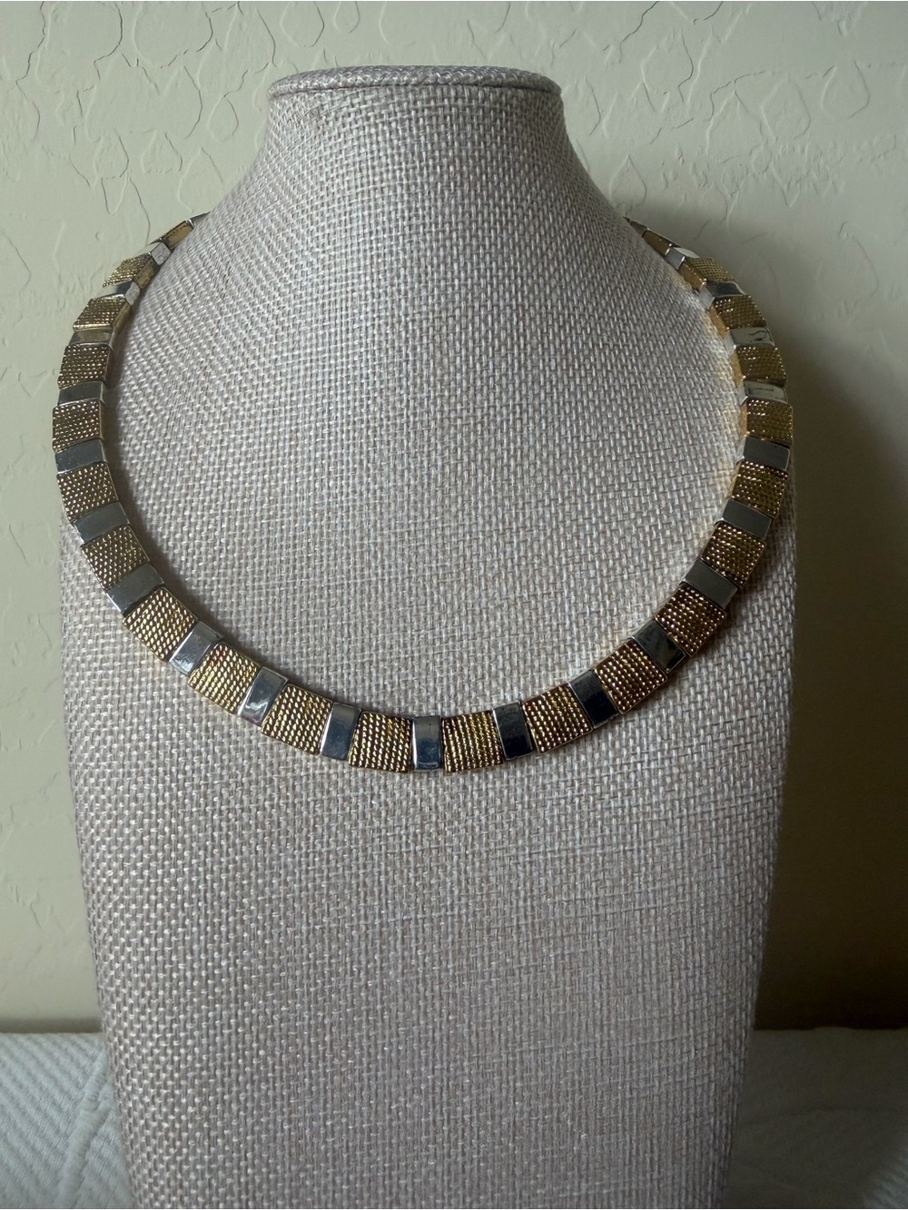 Vintage Napier Two-Tone Gold and Silver Square-Link Choker Necklace